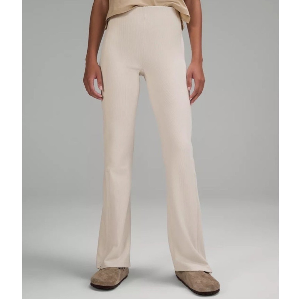 Lululemon Brushed Softstreme Rib Zip Flare Pants White Opal 14 Nwt